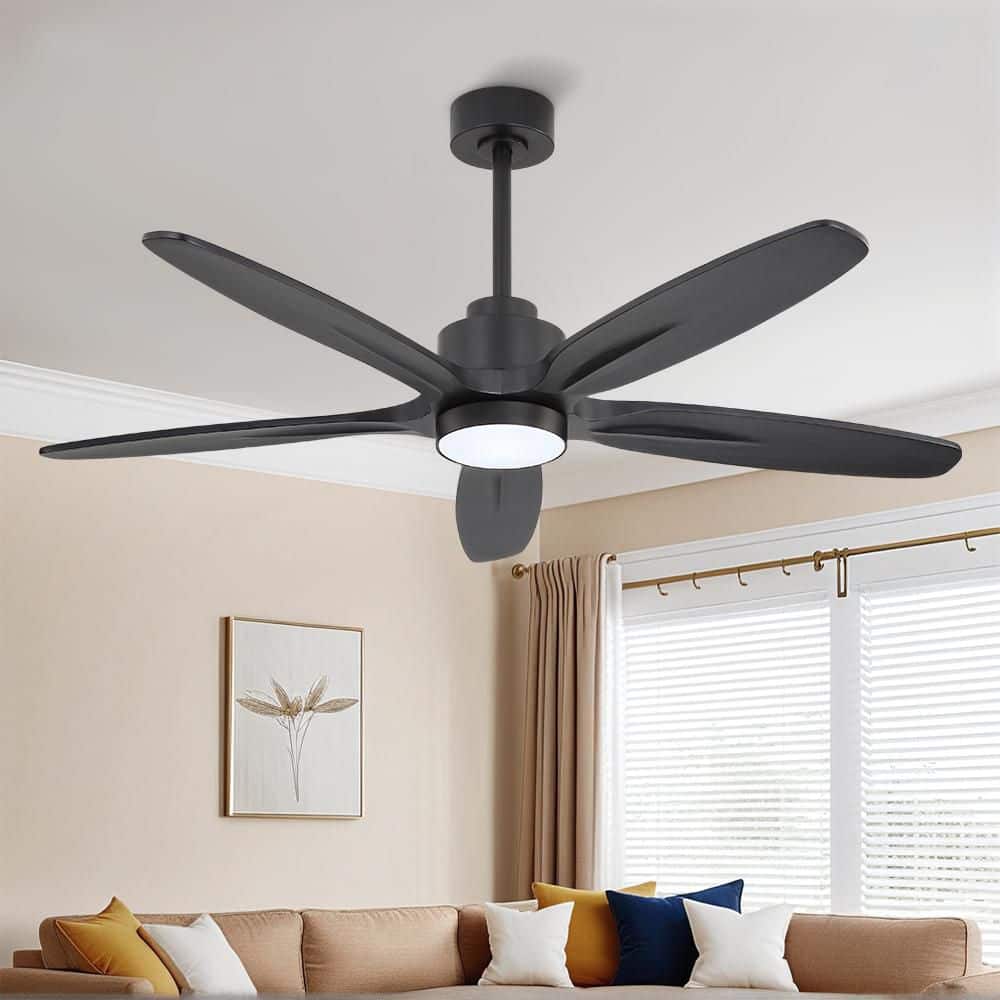 54 in. (4.5 ft. ) 5 Solid Wood Blades Indoor Ceiling Fan with Integrated LED and Remote Downrod Black price history on PriceWatchPro