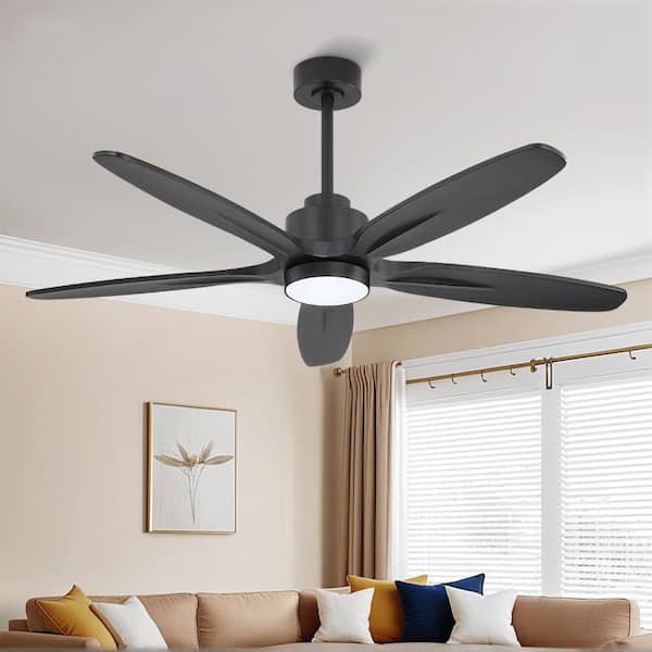 54 in. (4.5 ft. ) 5 Solid Wood Blades Indoor Ceiling Fan with Integrated LED and Remote Downrod Black