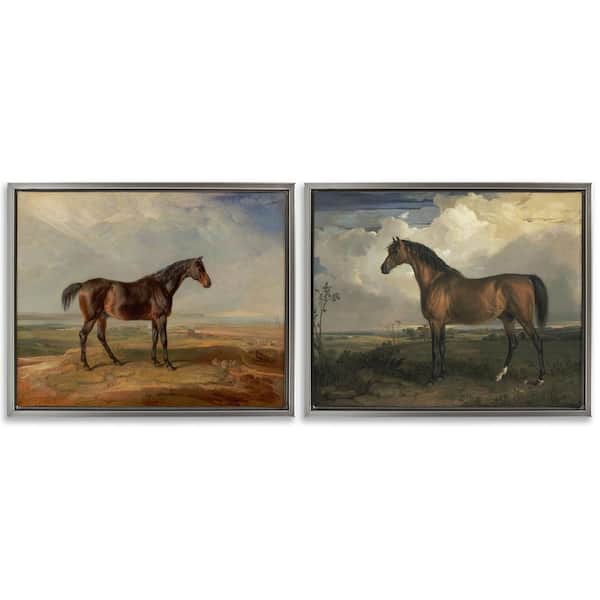 Stupell Industries Horses in Desolate Terrain by James Ward 2-Pieces Gray Floater Frame Nature Graphic Art Print 25 in. x 31 in.