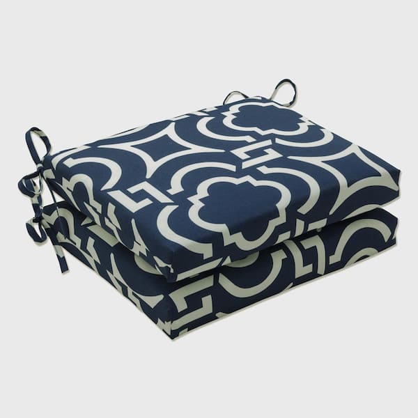 Pillow Perfect 18.5 in. x 16 in. Outdoor Dining Chair Cushion in Blue/White (Set of 2)