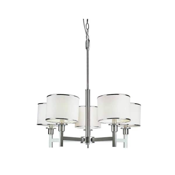 Bel Air Lighting Cadence 5-Light Brushed Nickel Chandelier with Fabric Drum Shades