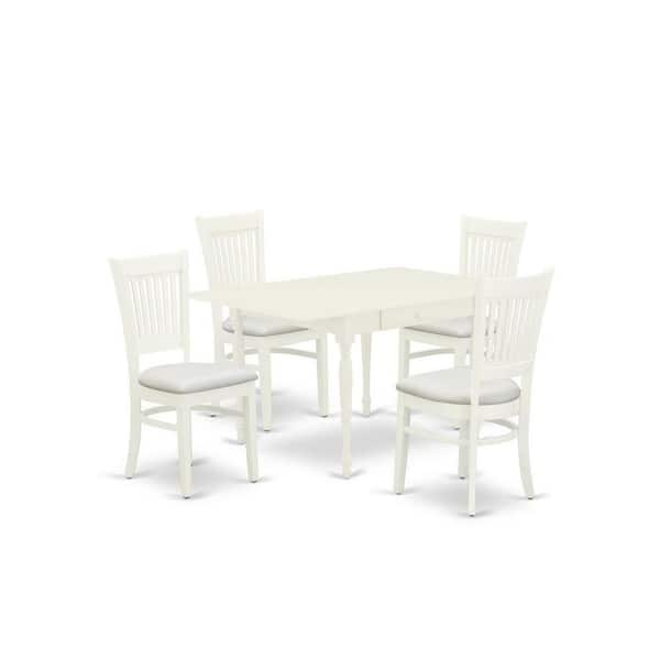 East West Furniture 5-Piece Linen White Finish Solid Wood Top - Rectangular Dining Room Set - (Seats-4)
