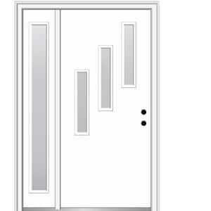 Davina 50 in. x 80 in. Left-Hand Inswing 3-Lite Frosted Glass Primed Fiberglass Prehung Front Door on 6-9/16 in. Frame