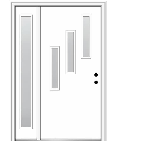 MMI DOOR Davina 50 in. x 80 in. Left-Hand Inswing 3-Lite Frosted Glass Primed Fiberglass Prehung Front Door on 6-9/16 in. Frame