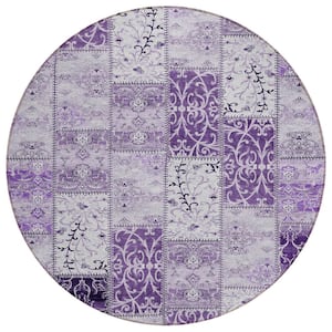 Chantille ACN566 Purple 8 ft. x 8 ft. Round Machine Washable Indoor/Outdoor Geometric Area Rug