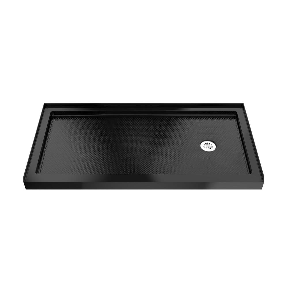 SlimLine 60 in. L x 30 in. W Alcove Rectangular Black Shower Pan Base with 2 in. Round Right Drain in Brushed Nickel price history on PriceWatchPro