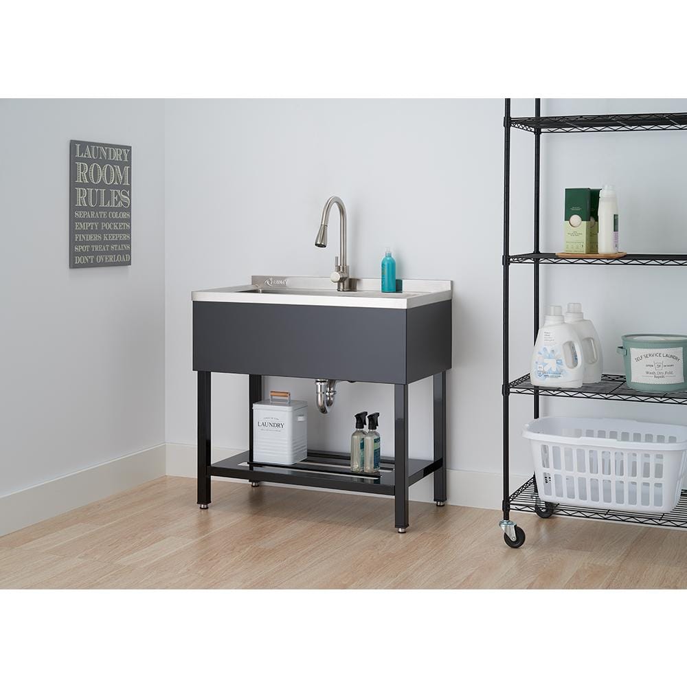 Stainless Steel Freestanding Utility Sink with Pull-Out Faucet