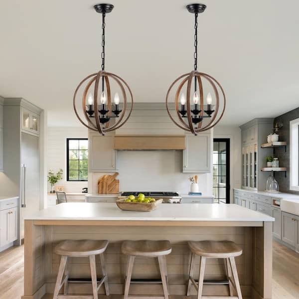 LWYTJO 3-Light 15 Imitation Wood Grain Rustic Candle-Style