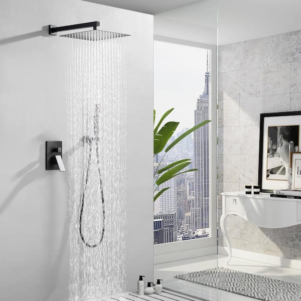 Square Dual Handle 2 Function Concealed Bathroom Shower Set - Matte Black