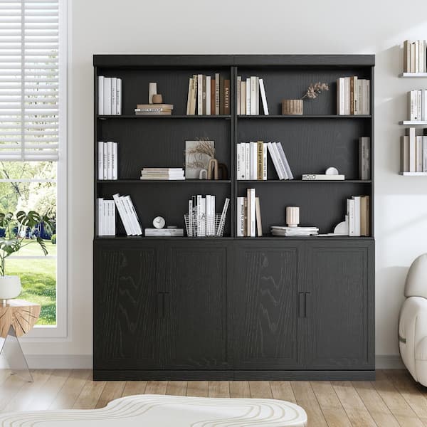 72 in. Tall Black Wood 5-Shelf Bookcase with Adjustable Shelves