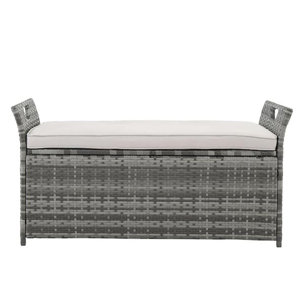 Winado 33 gal. Gray Wicker Outdoor Storage Bench