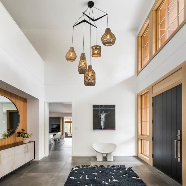 ELE Light & Decor Lucien 5-Light Seagrass Pendant Light Modern