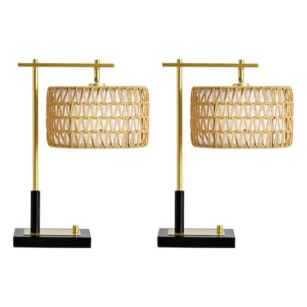20 in. Gold Metal Table Lamp with USB Charging Port for Living Room and Bedroom (Set of 2)
