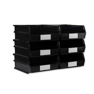 LocBin 2.0-Gal. Stacking Hanging Interlocking Polypropylene Storage Bin in Black (6-Pack)