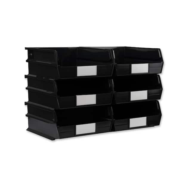 LocBin 2.0-Gal. Stacking Hanging Interlocking Polypropylene Storage Bin in Black (6-Pack)