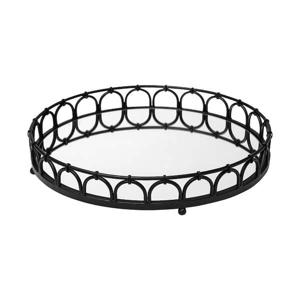 HomeRoots Black Round Metal 20 in. Decorative Serving Tray