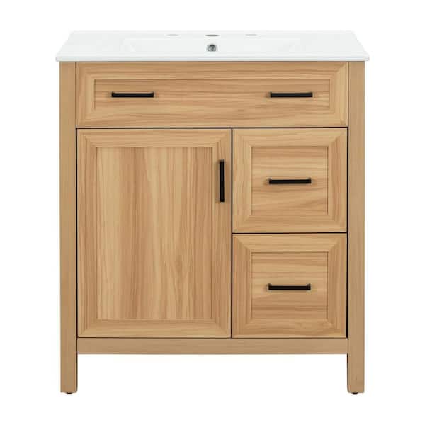 30 in. Yellow Wood Rectangle Vessel Sink Bathroom Vanity Combo with 1-Soft Close Doors, 2-Soft Close Drawers