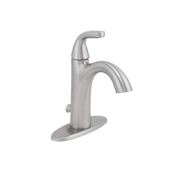 Earth Luxe 4 in. Centerset Single-Handle High-Arc Bathroom Faucet with Drain in Brushed Nickel