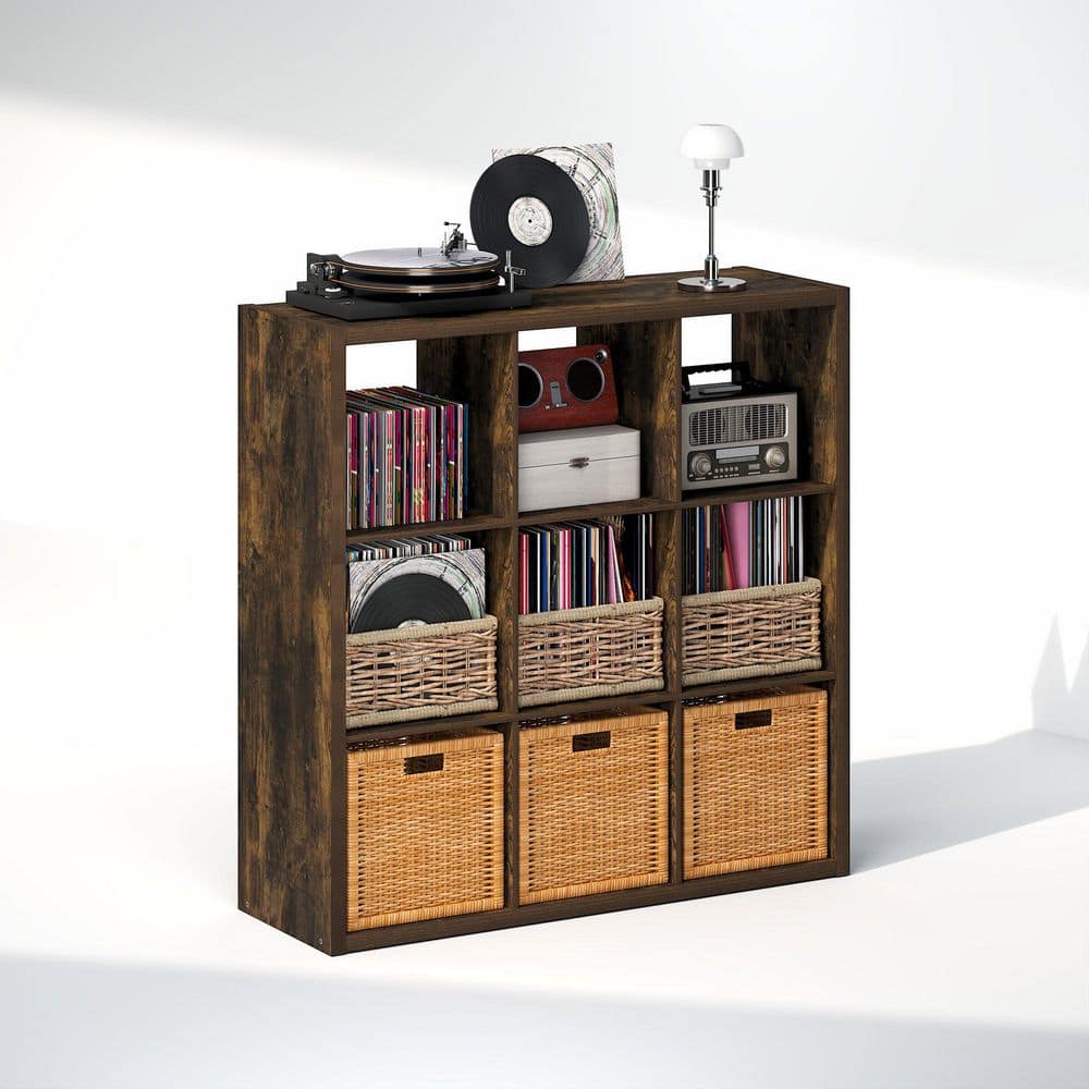 Cubicle Amber Pine 9-Cube Media Storage Shelf with 1.2 Extra Thick Vinyl Record Storage
