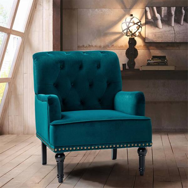 dark teal velvet accent chair