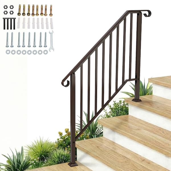64 in. x 47 in. Bronze Iron Stair Hand Rail Kit Handrails for Outdoor Steps