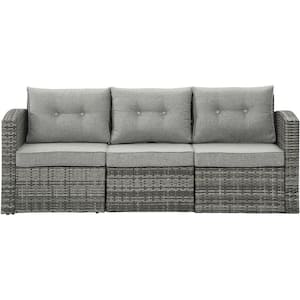 Rattan Wicker Outdoor Couch with Light Gray Cushions
