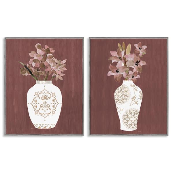 Stupell Industries Rustic Boho Bouquets by Janet Tava 2-Pieces Gray Framed Nature Giclee Art Print 14 in. x 11 in.