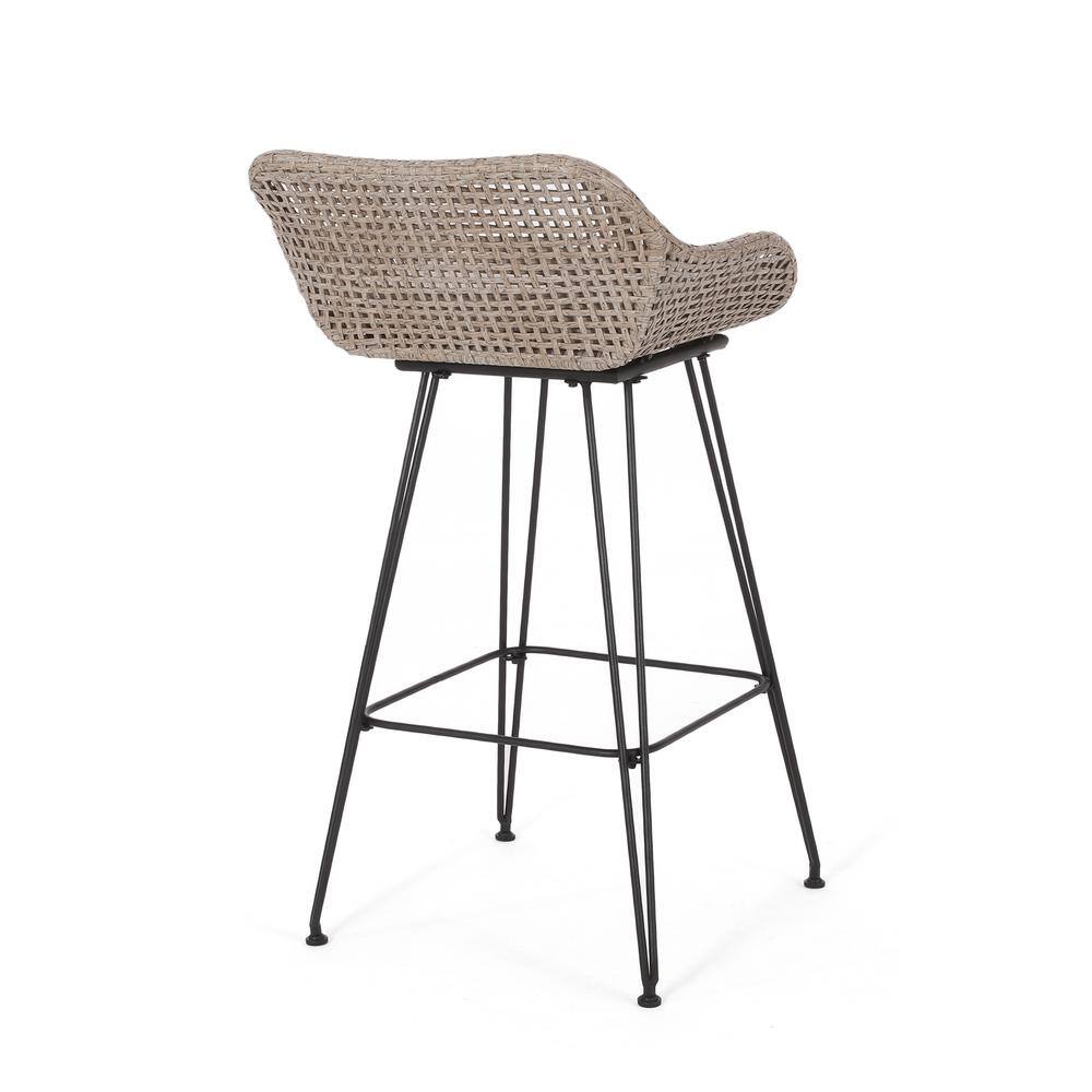 Transitional Mixed Brown and Beige Iron Barstool with Cushions, Set of 2