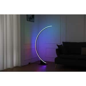 Half-Moon 56 in. Matte Black Full-Arched 35-Watt LED Floor Lamp With Remote and Rgb Party/Mood Light
