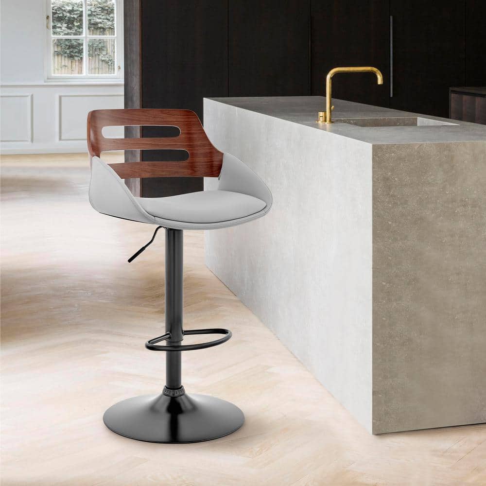 Karter 25-33 in. Adjustable Height High Back Grey Faux Leather and Walnut W