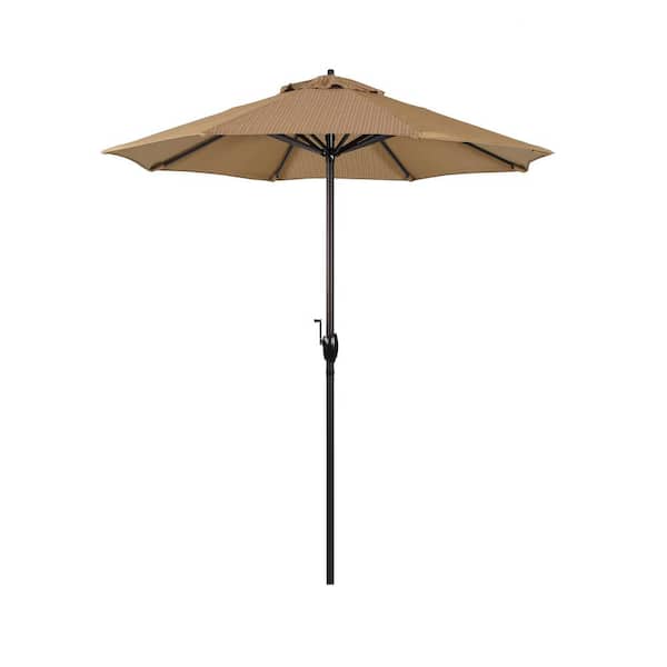 California Umbrella 7.5 ft. Bronze Aluminum Market Auto-Tilt Crank Lift ...