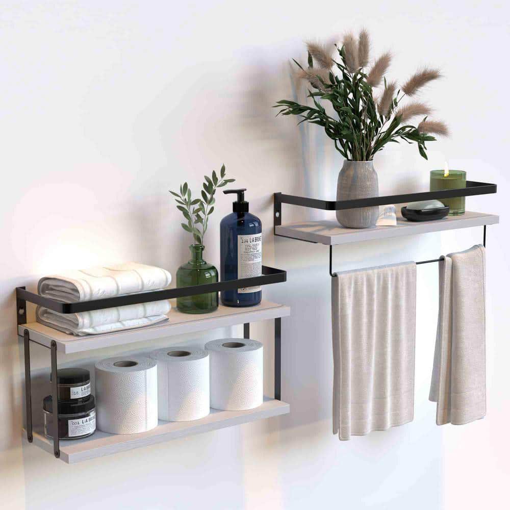 6 in. W x 16 in. D x 9.6 in. White Wood Floating Decorative Wall Shelf Set 