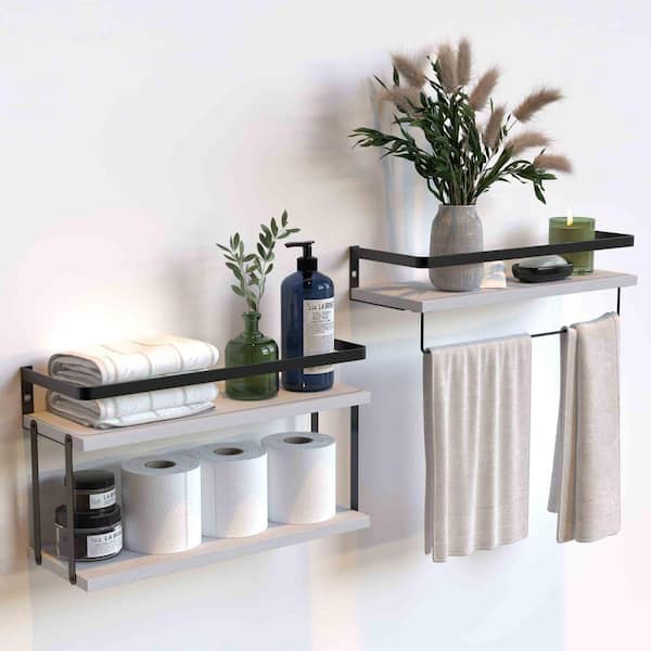 Unbranded 6 in. W x 16 in. D x 9.6 in. White Wood Floating Decorative Wall Shelf Set of 2