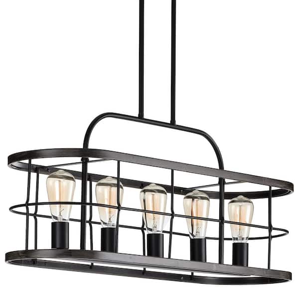 Progress Lighting Fairforest 5-Light Matte Black with Aged Oak Accents Chandelier