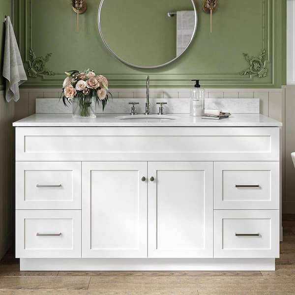 Hamlet 60 in. W x 22 in. D x 35.25 in. H Bath Vanity in White with Carrara Marble Vanity Top