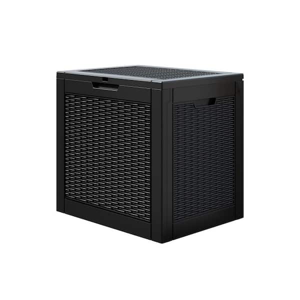 30 Gal. Rattan-Style Black Resin Deck Box with Lockable Lid and Side Handles for Patio, Balcony, Pool or Garage