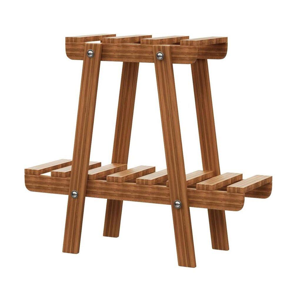 17 in. x 16 in. x 8.5 in. Indoor/Outdoor Brown Wood Plant Stand Plant Shelf 2-Tier price history on PriceWatchPro
