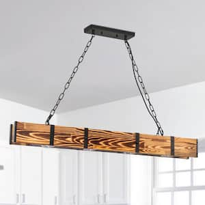 4-Light Wooden Kitchen Island Pendant Light,Modern Linear Lighting Fixture LED Ceiling Light for Kitchen Dining Room Bar