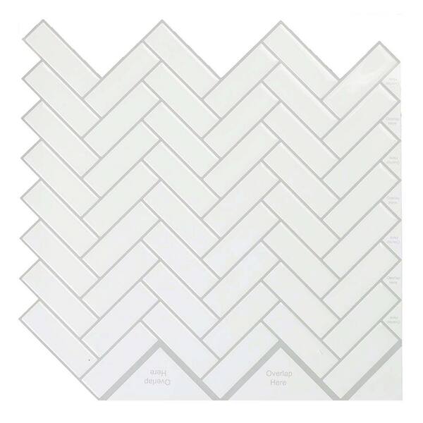 Jeedeson 11.8 in. x 11.8 in. x 0.04 in. H White Vinyl Peel and Stick Backsplash Tile for Kitchen and Bathroom (10-Pack)