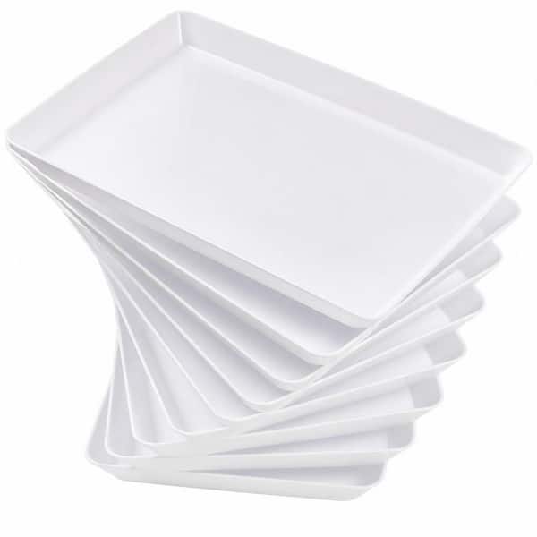 11 in. White Plastic Rectangular Serving Tray Stackable BPA-Free Reusable Plastic Serving Platters for Cookie (Set of 8)