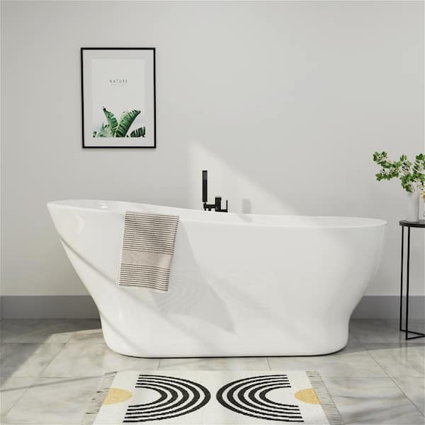 Mokleba Minimalist 63 in. Slipper Tub cUPC Certificated Freestanding Bathtub in Glossy White in White