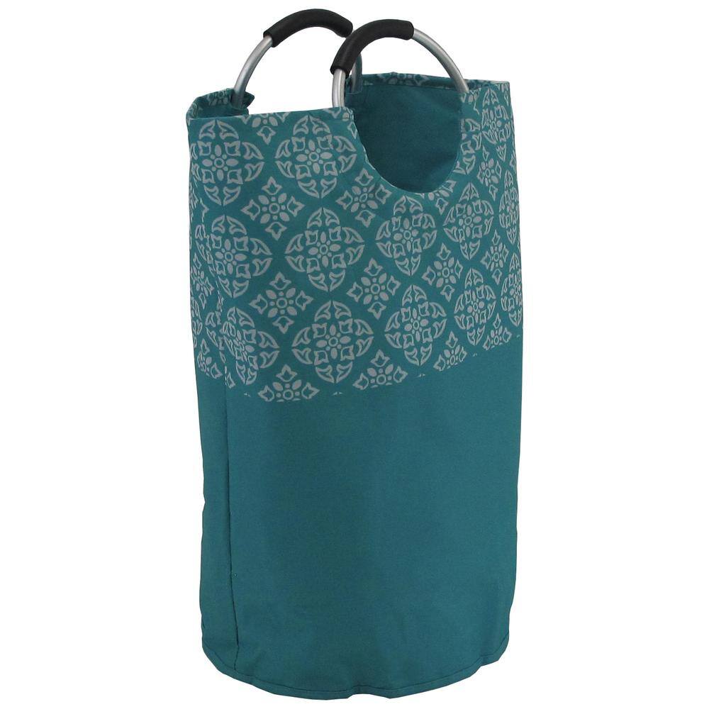 Teal Medallion Print Collapsible Laundry Bag with Aluminum Handles