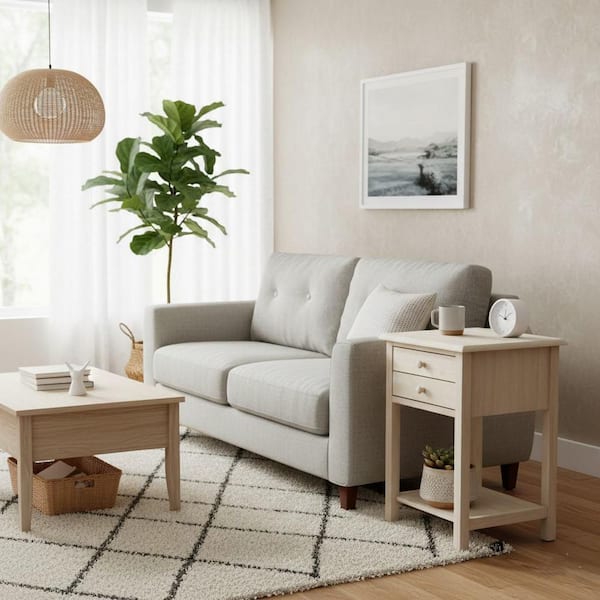 Unfinished Lamp Table with 2-Drawer