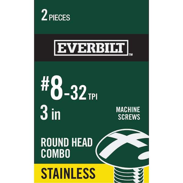 Everbilt #8-32 x 3 in. Phillips-Slotted Round-Head Machine Screws (2-Pack)