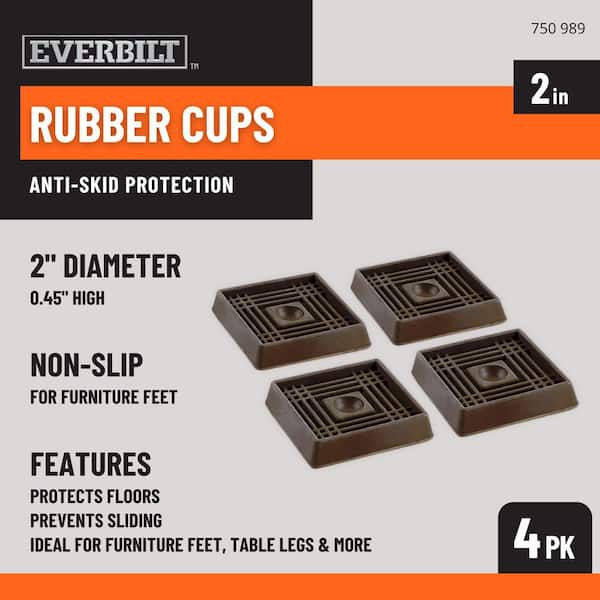 2 in. Brown Square Smooth Rubber Floor Protector Furniture Cups for Carpet & Hard Floors (4-Pack)