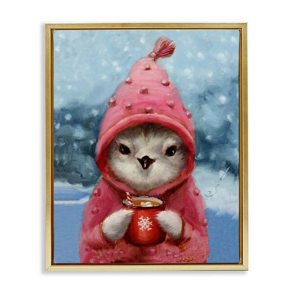 Stupell Industries Bird with Winter Cocoa by Lucia Heffernan 1-Piece Floater Frame Graphic Print Animal Poster Art Print 21 in. x 17 in.