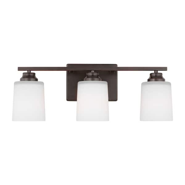 Generation Lighting Vinton 20.75 in. 3-Light Bronze Bathroom Vanity Light with Etched White Glass Shades