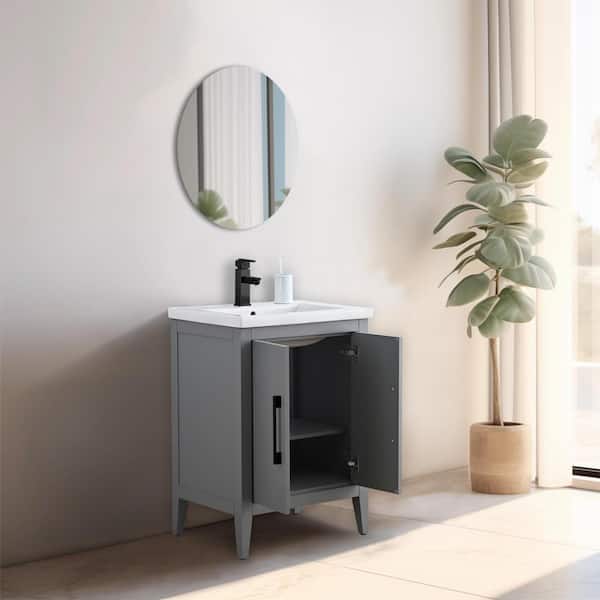 Vanity Art 24 in. W x 18.5 in D x 34 in. H Single Sink Bathroom Vanity Cabinet in Cashmere Gray with Ceramic Top