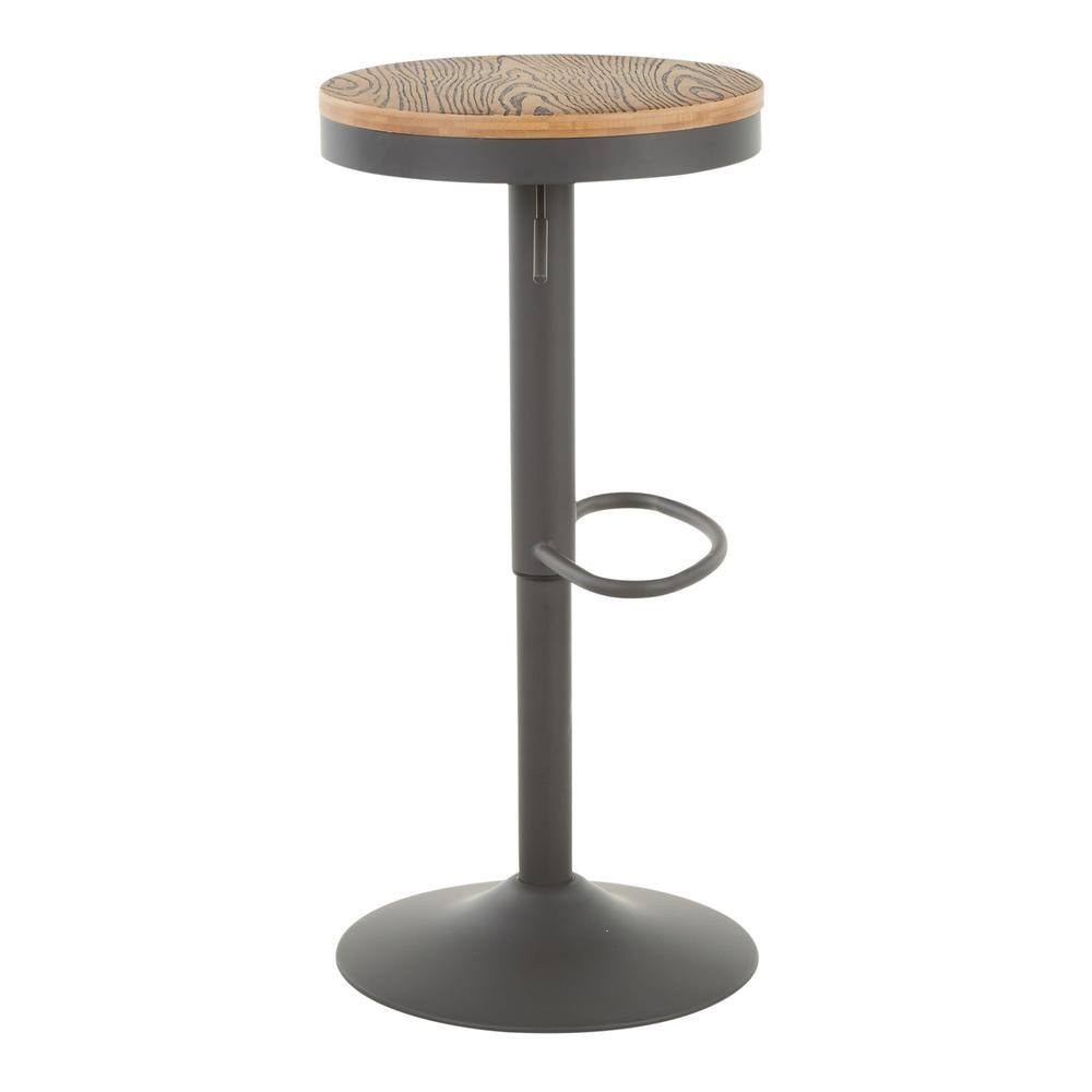 Dakota Adjustable Industrial Swivel Barstool in Grey Metal and Bamboo