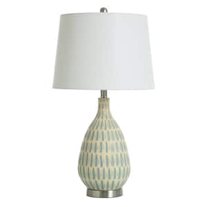 Marissa 28 in. Blue, Cream Table Lamp with White Polyester Blend Shade